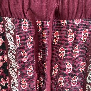 Hippie Rose Burgundy pants with Pink Floral Print
